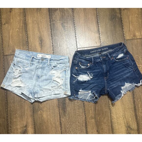 Lot of 2 American Eagle & Abercrombie Blue Denim Distressed Shorts (0/00) W27 - Picture 1 of 10